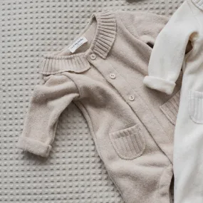 Alexia Collared Baby Onesie with Feet (Beige)