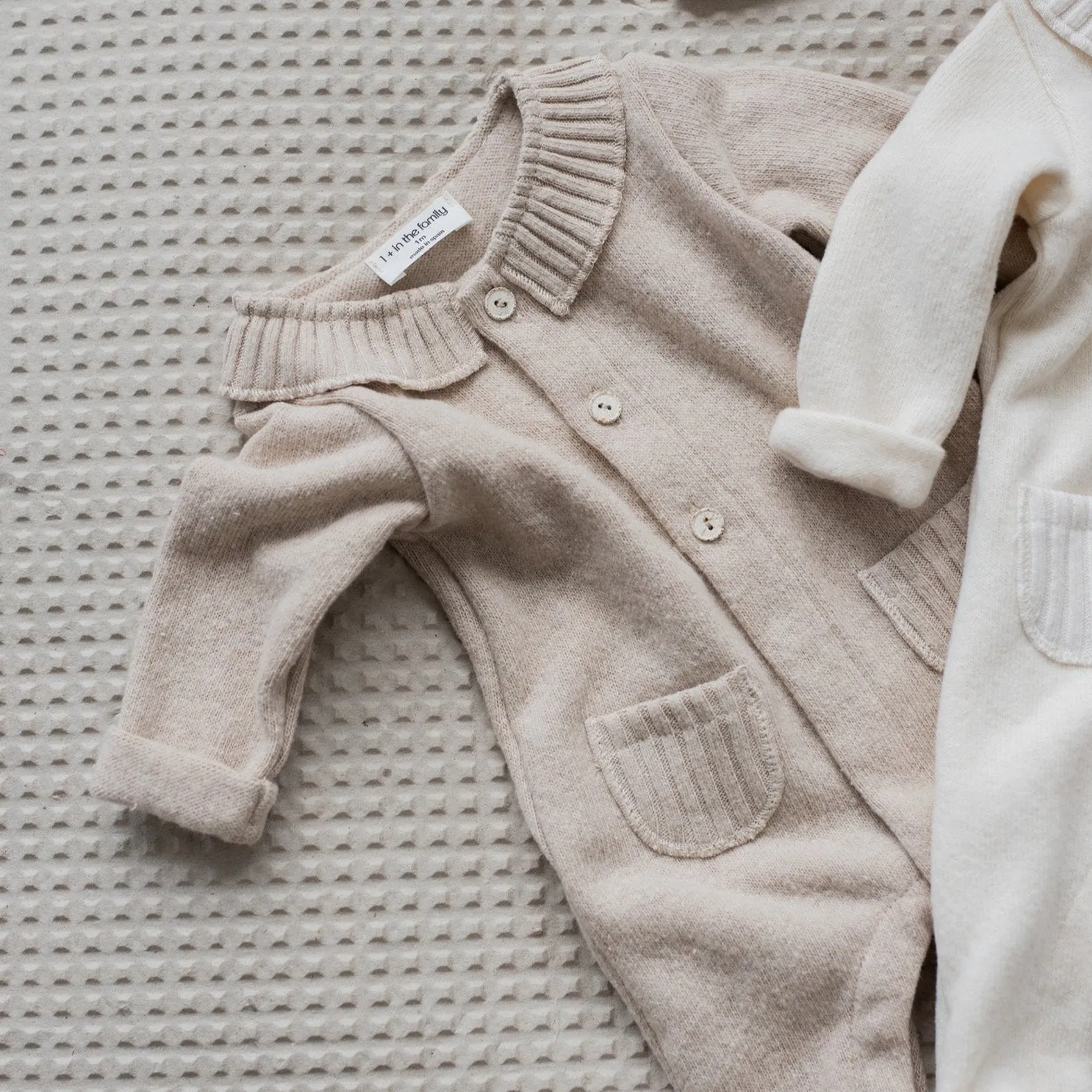 Alexia Collared Baby Onesie with Feet (Beige)