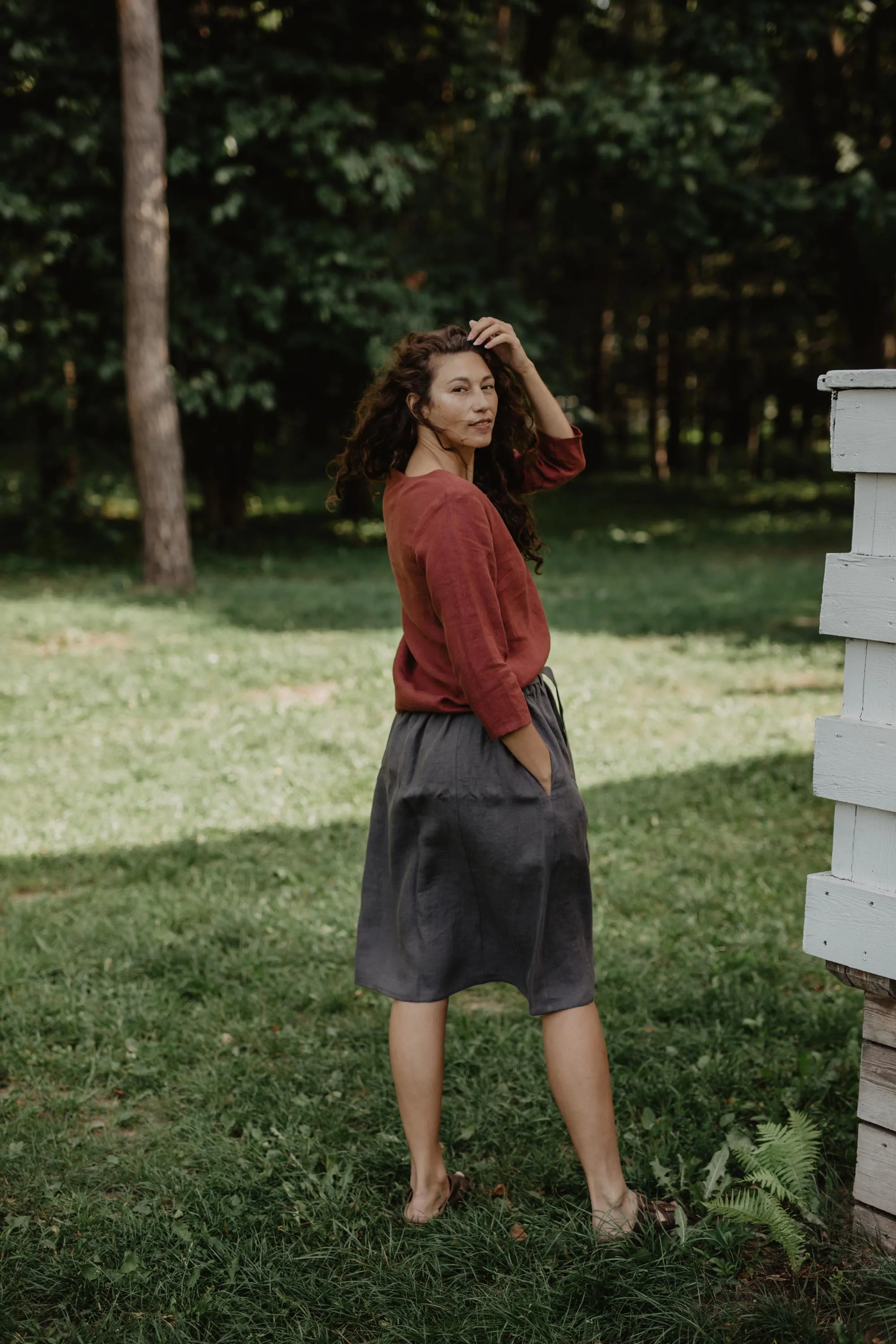 Bergen Mid Length Linen Skirt