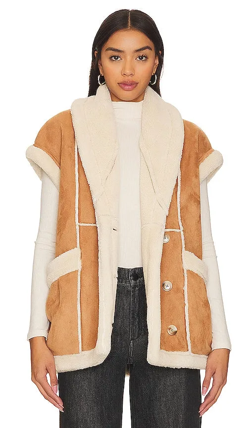 BLANKNYC Faux Leather Sherpa Vest in Tan
