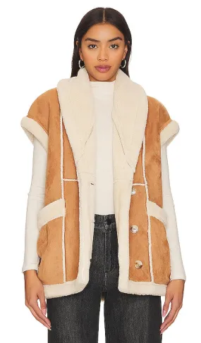BLANKNYC Faux Leather Sherpa Vest in Tan