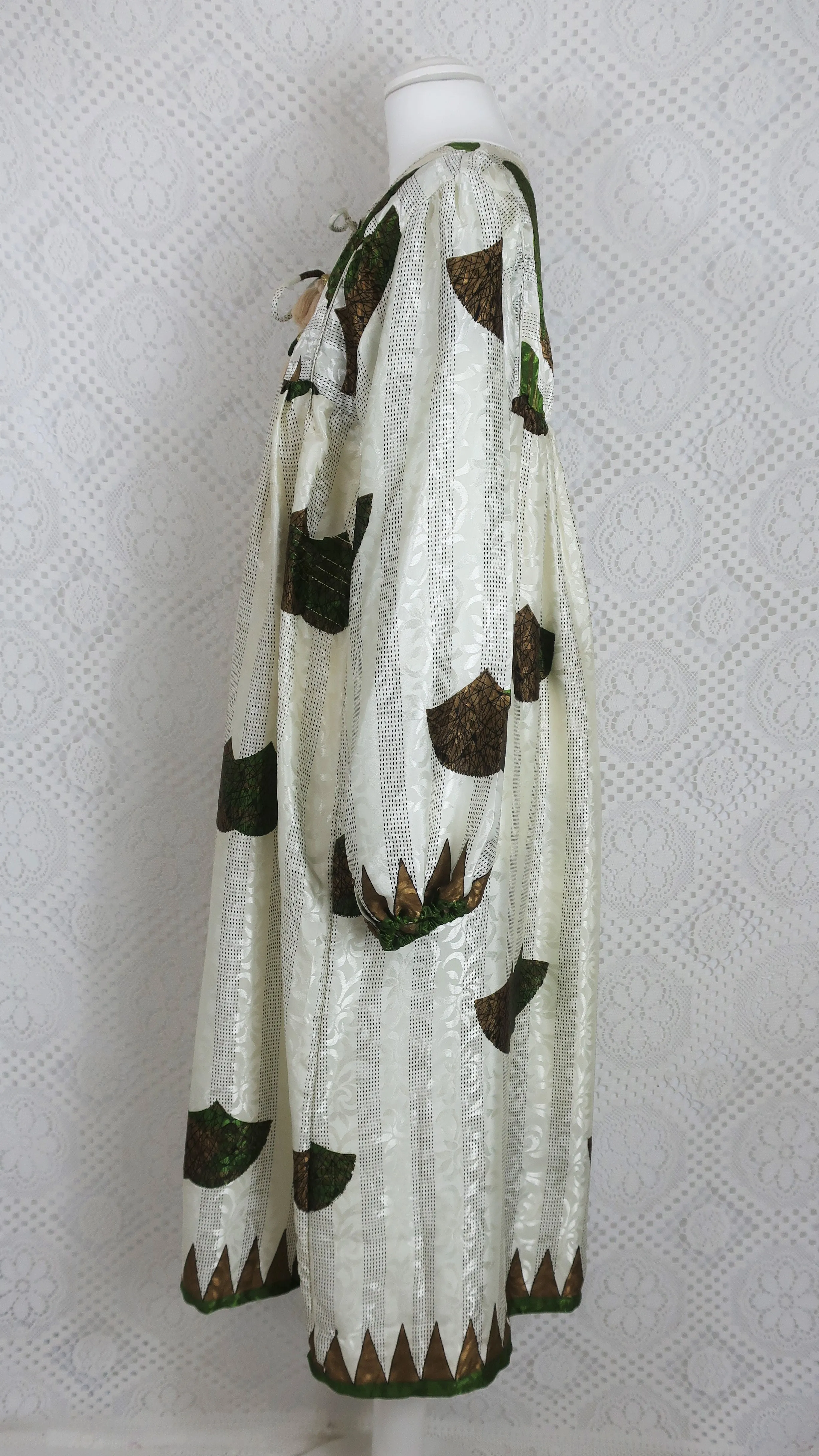 Daphne Smock Dress - Vintage Indian Sari - Ivory & Moss Green Shimmer - S/M