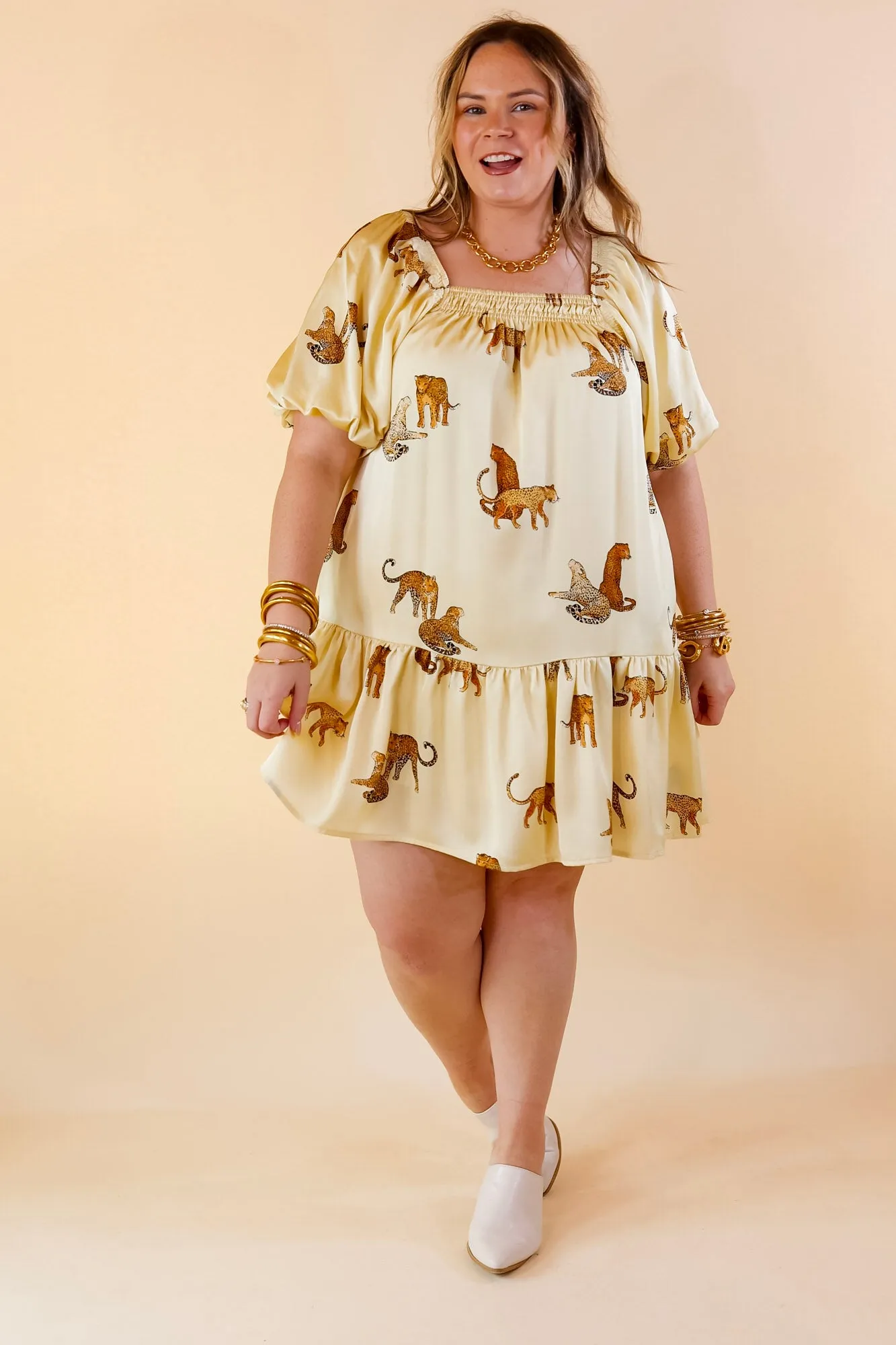 Flirting For Fun Leopard Print Satin Midi Dress in Ivory