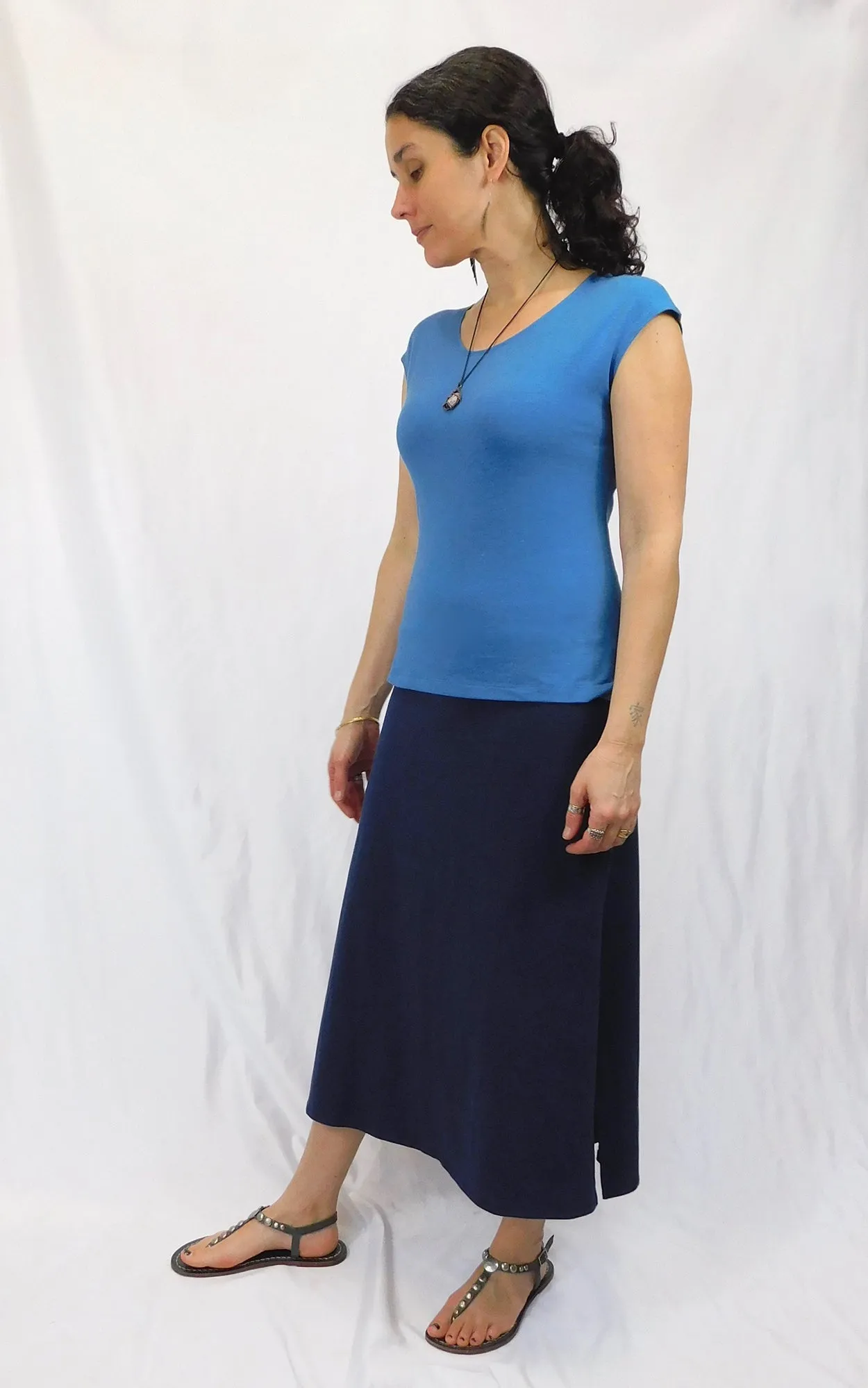 Hemp Long Midi Skirt - Navy - S