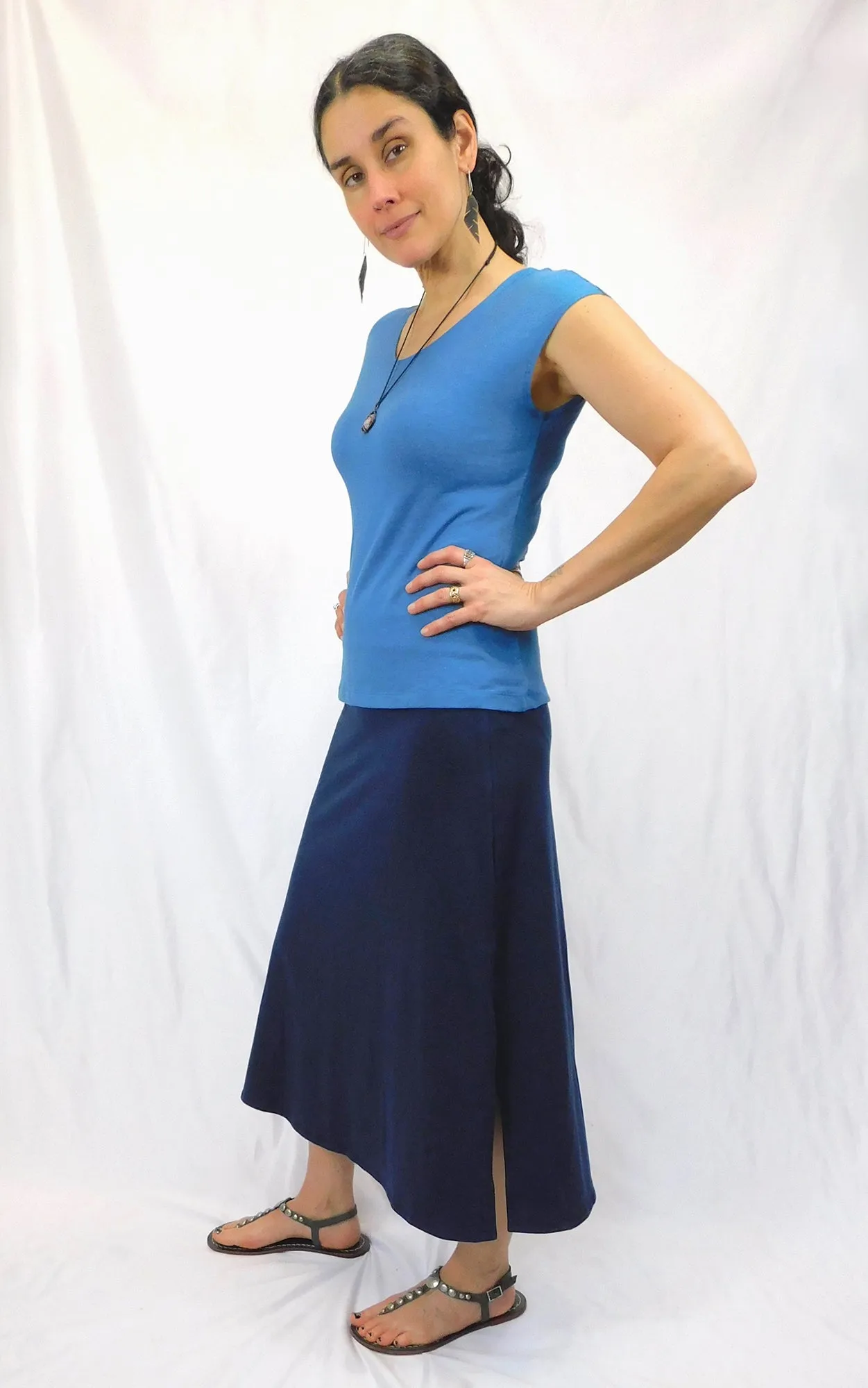 Hemp Long Midi Skirt - Navy - S