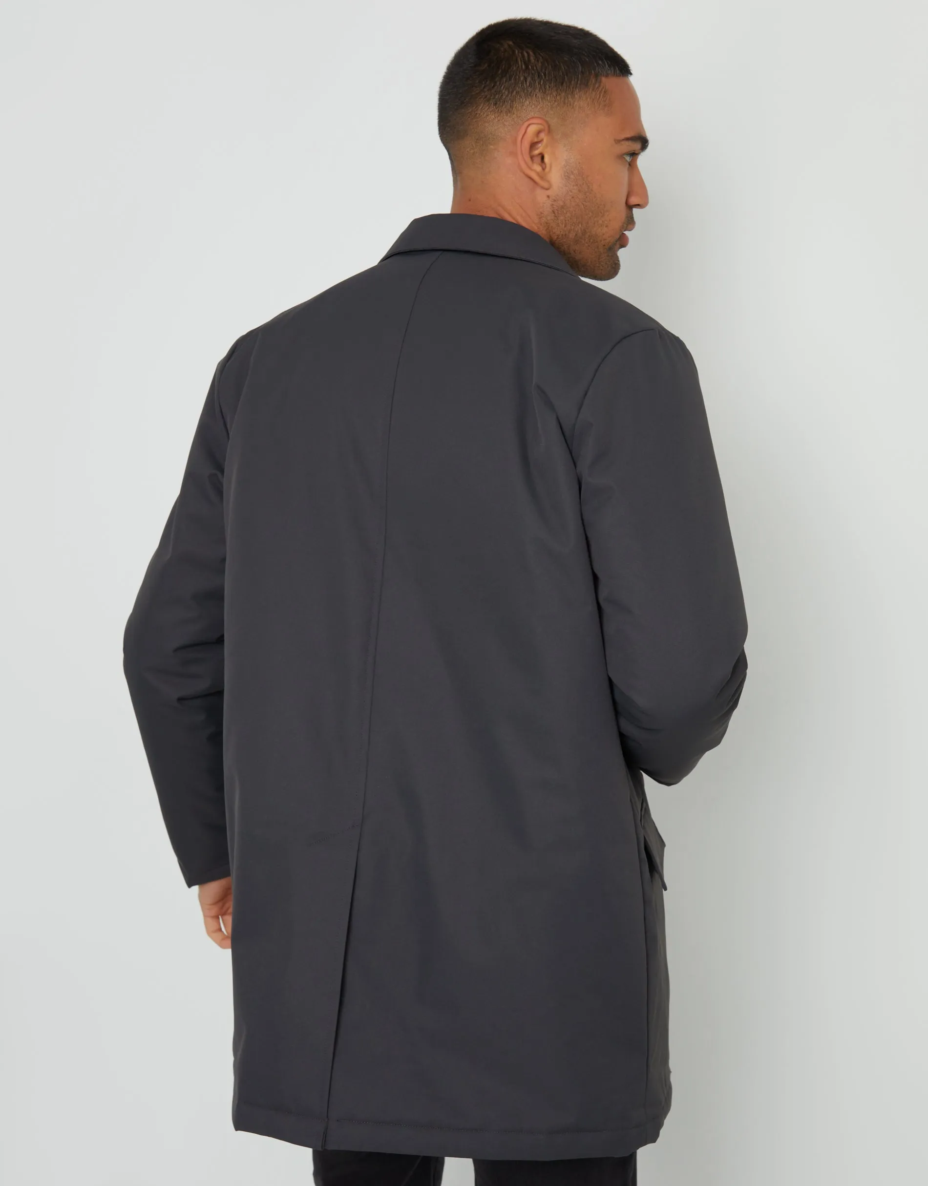 Men's Charcoal Showerproof Button Up Collared Mac
