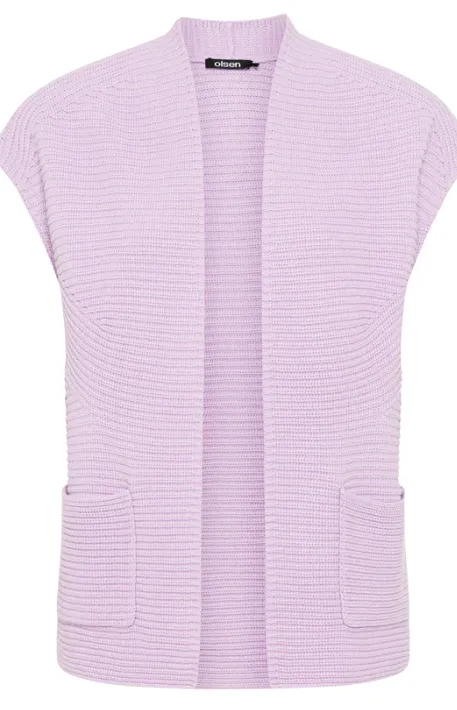 OLSEN<BR>
Cotton Blend Sleeveless Cardigan<BR>
Lilac<BR>