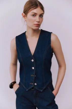 VICREEK Denim Waistcoat - Dark Blue Denim
